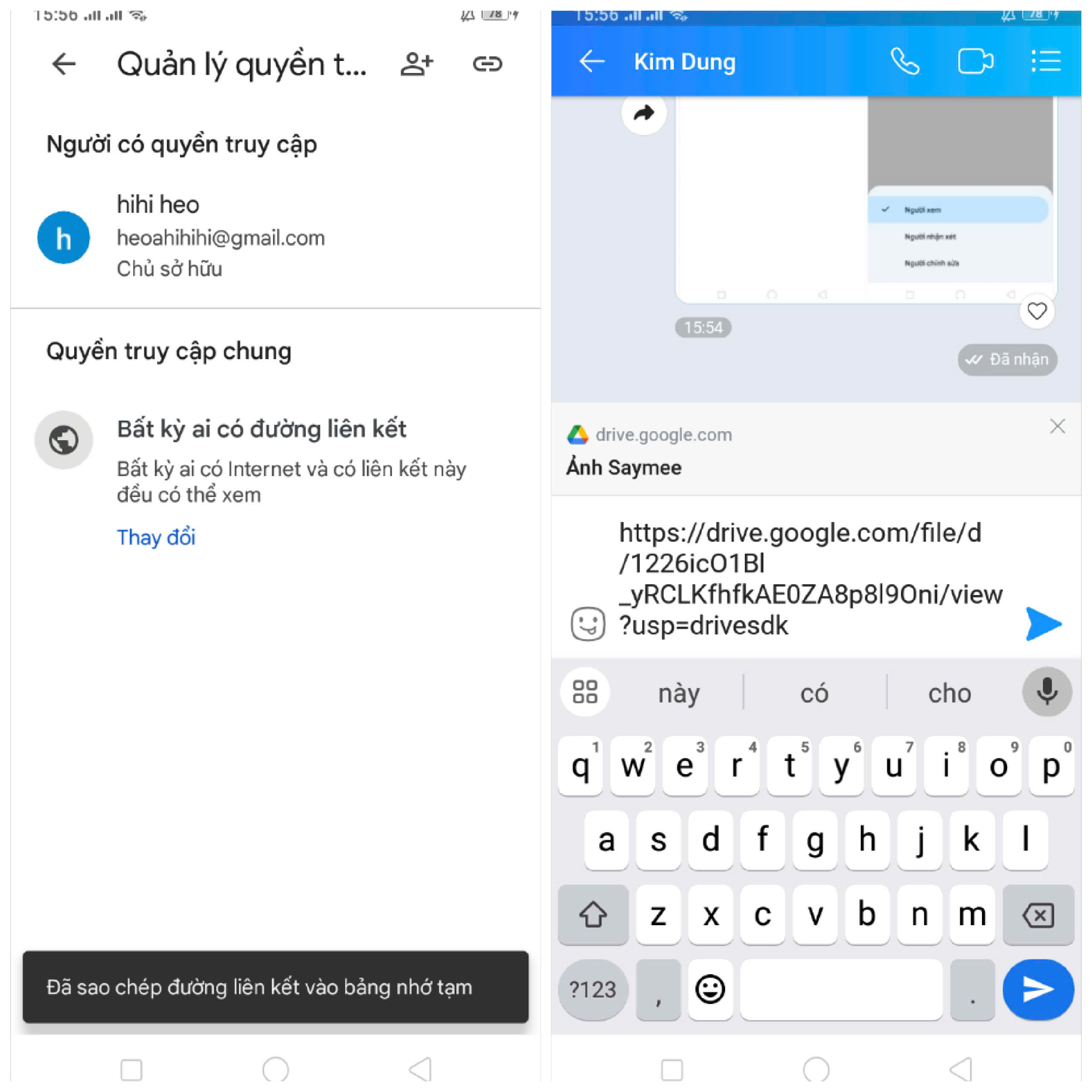 Hướng dẫn cách chia sẻ Google Drive qua Zalo trên điện thoại bước 4